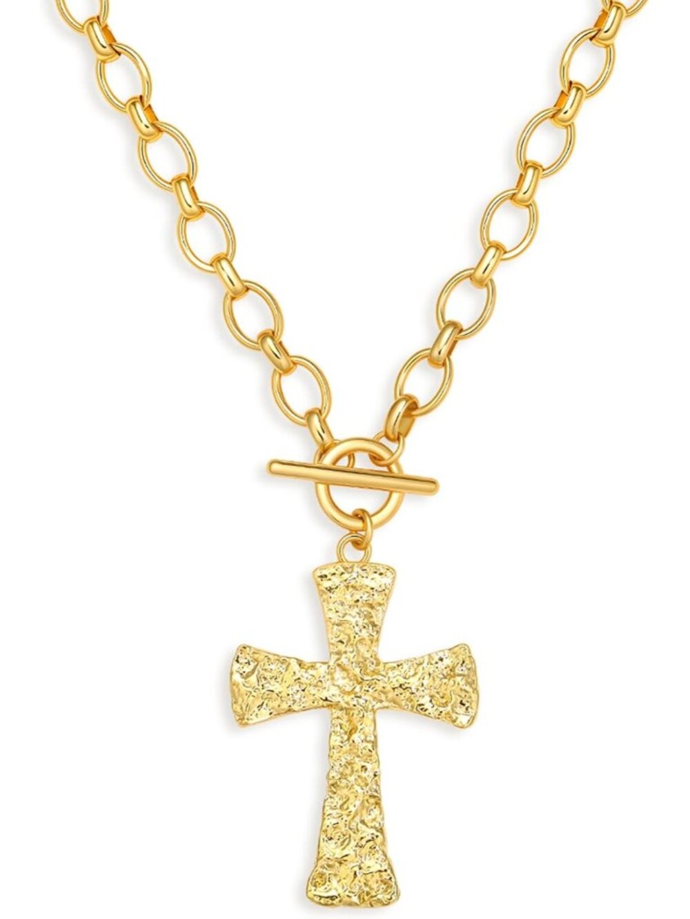 Women's Gold Heart Cross Pearl Plated Chunky Charm Statement Pendant Necklace